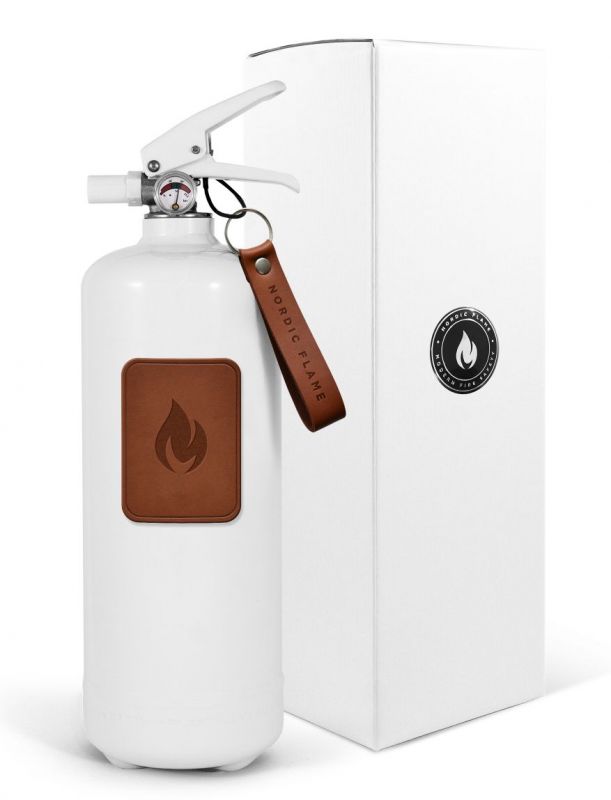 Feuerlöscher Leather Edition 2 Kg weiß - dunkles Lederemblem Nordic Flame EINZELSTÜCK