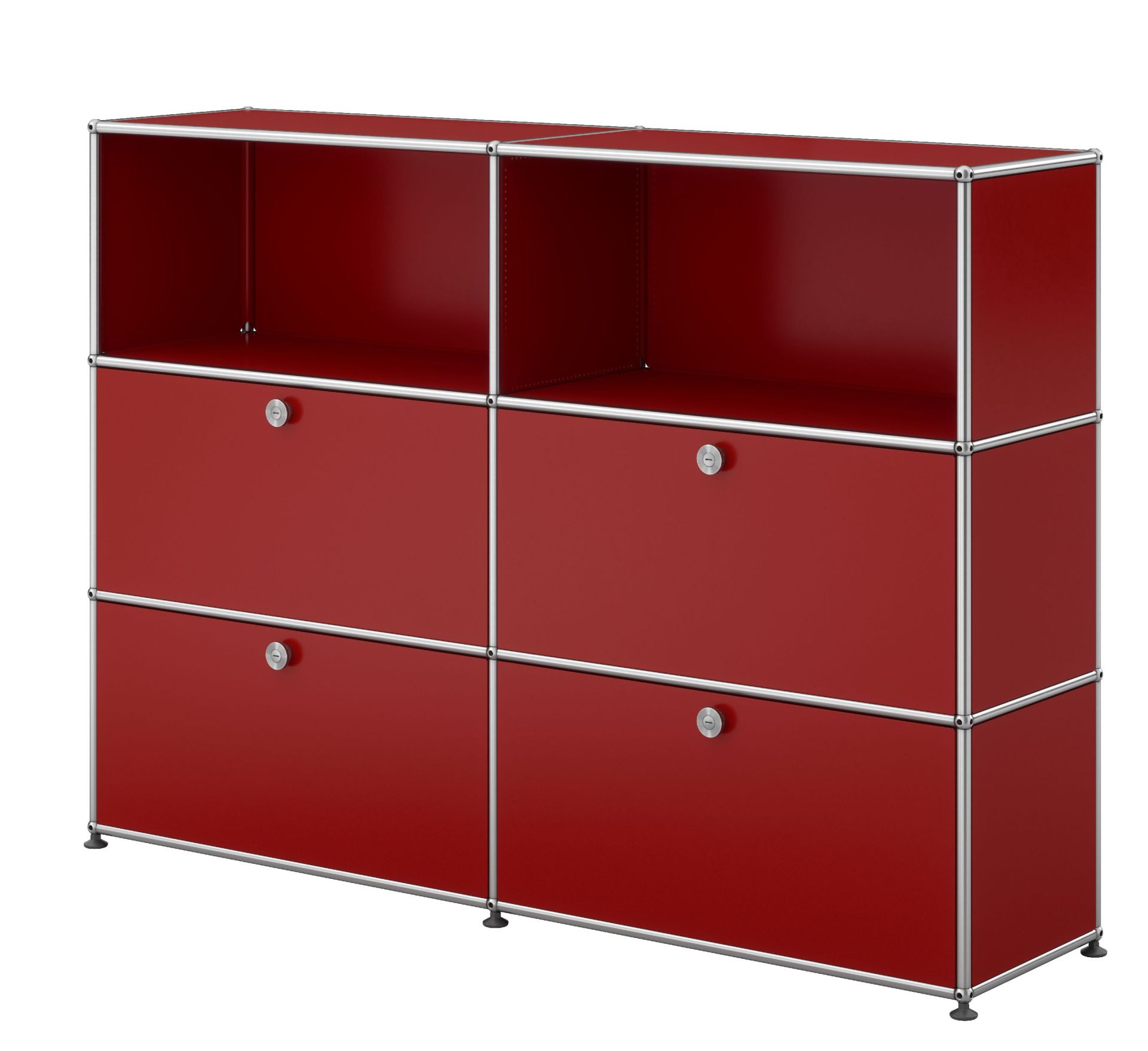 USM Haller Highboard 2 Offen / 2 Klappen / 2 Schubladen Rubinrot