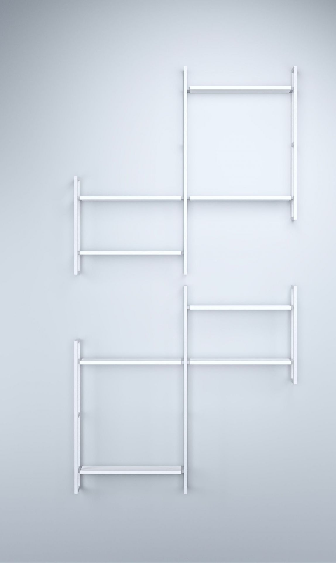 Weißes Oncono Wandregal Grundmodul D, modernes Regalsystem für die Wandmontage, minimalistisches Design.