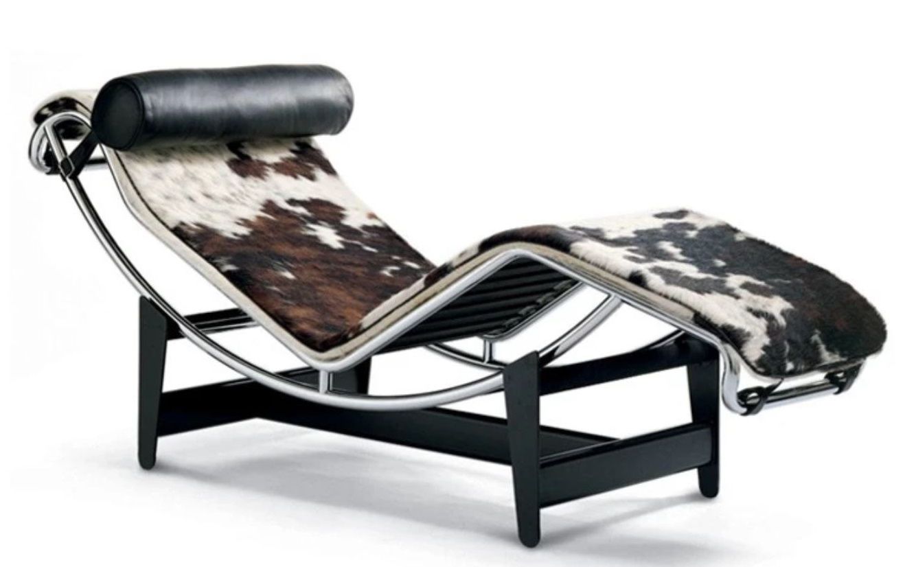 4 Chaise Longue à reglage continu Liege Fell Schwarz /Braun/Weiß / Nackenrolle Leder schwarz Cassina VORZUGSKOMBINATION QUICK-SHIP 