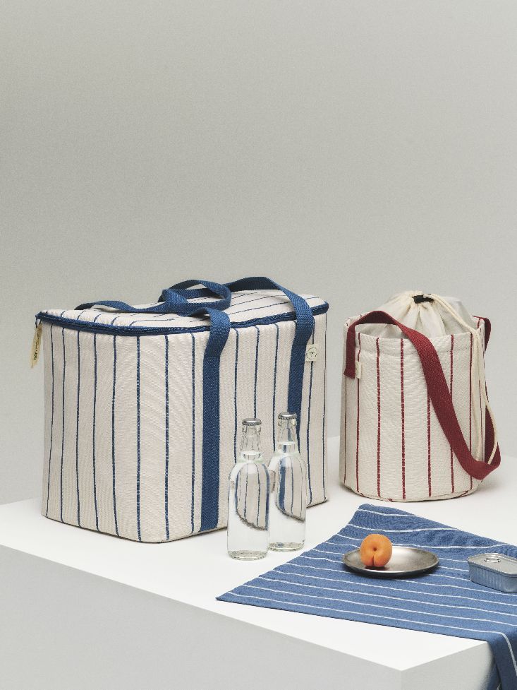 Outdoor Market Cooler Bag Kühltasche Beige mit blauen Streifen Hay