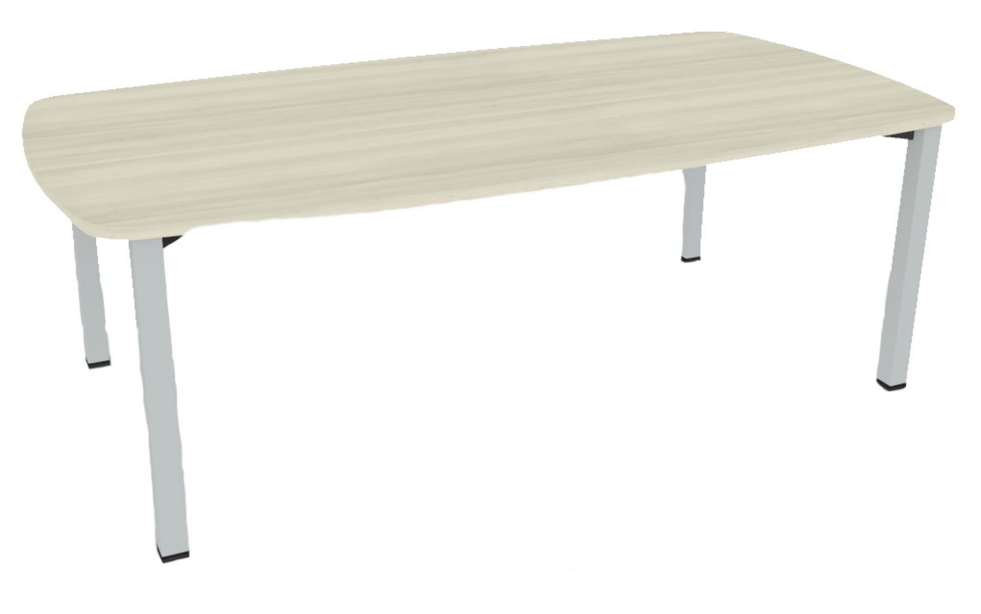 Systo Tec Konferenztisch von Palmberg in Ellipsenform mit hellem Holzdekor und silbernen Beinen.