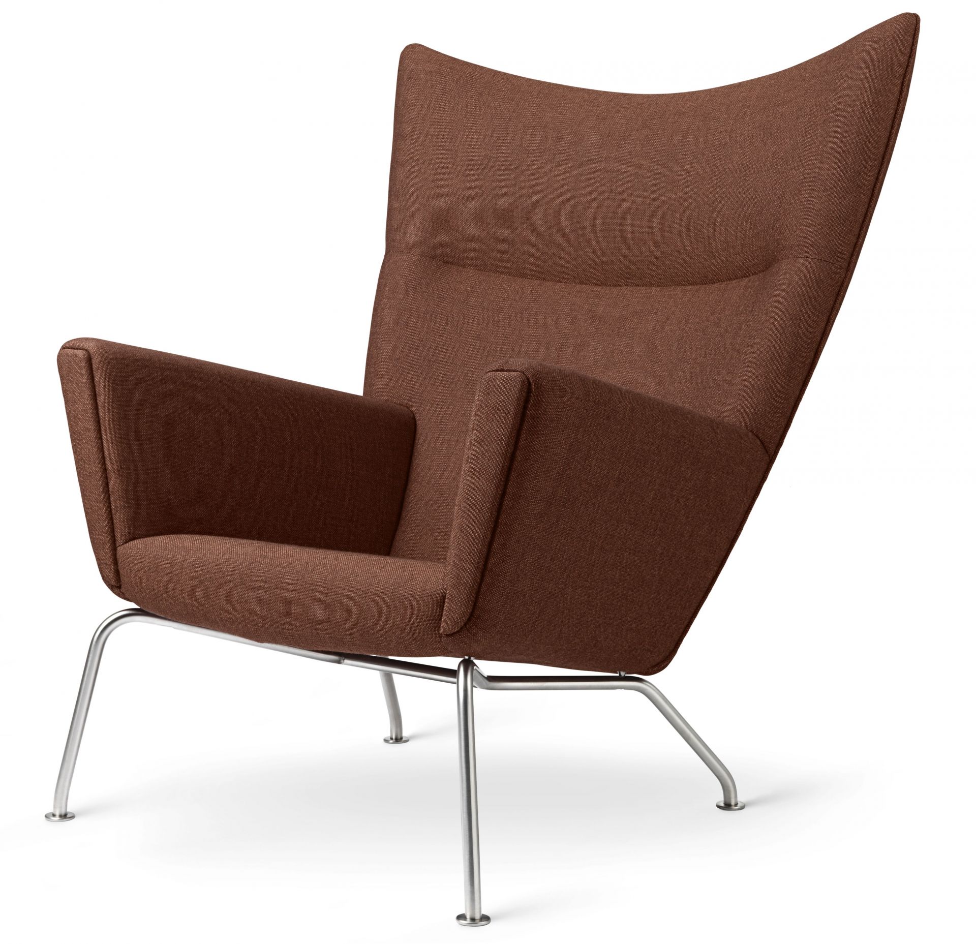 CH445 Sessel: Brauner Wing Chair von Carl Hansen & Søn mit Stahlgestell.