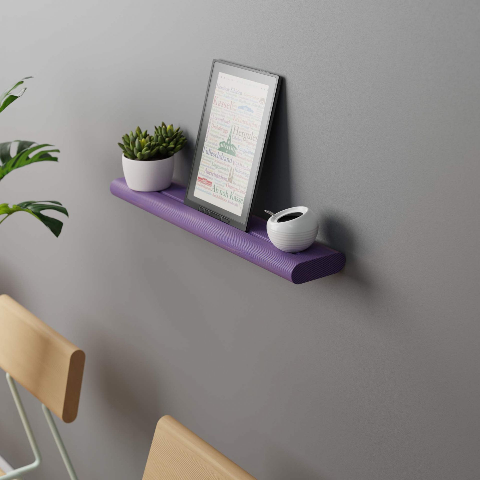 D:001 Wandregal von Fuchs & Habicht in Kohleschwarz mit Deko-Elementen. Modernes Wandboard für Wohnzimmer.