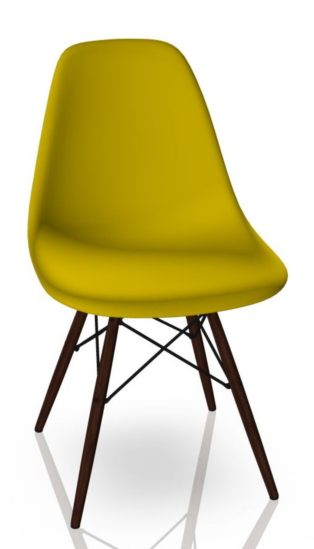 Eames Plastic Side Chair DSW in Senfgelb mit dunklem Ahorn-Gestell von Vitra. Designklassiker.