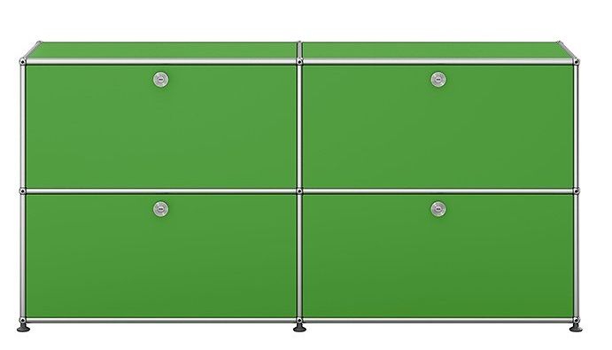 USM Haller Sideboard in Grün mit vier Klappen, modernes Designmöbel für Wohnzimmer und Büro.