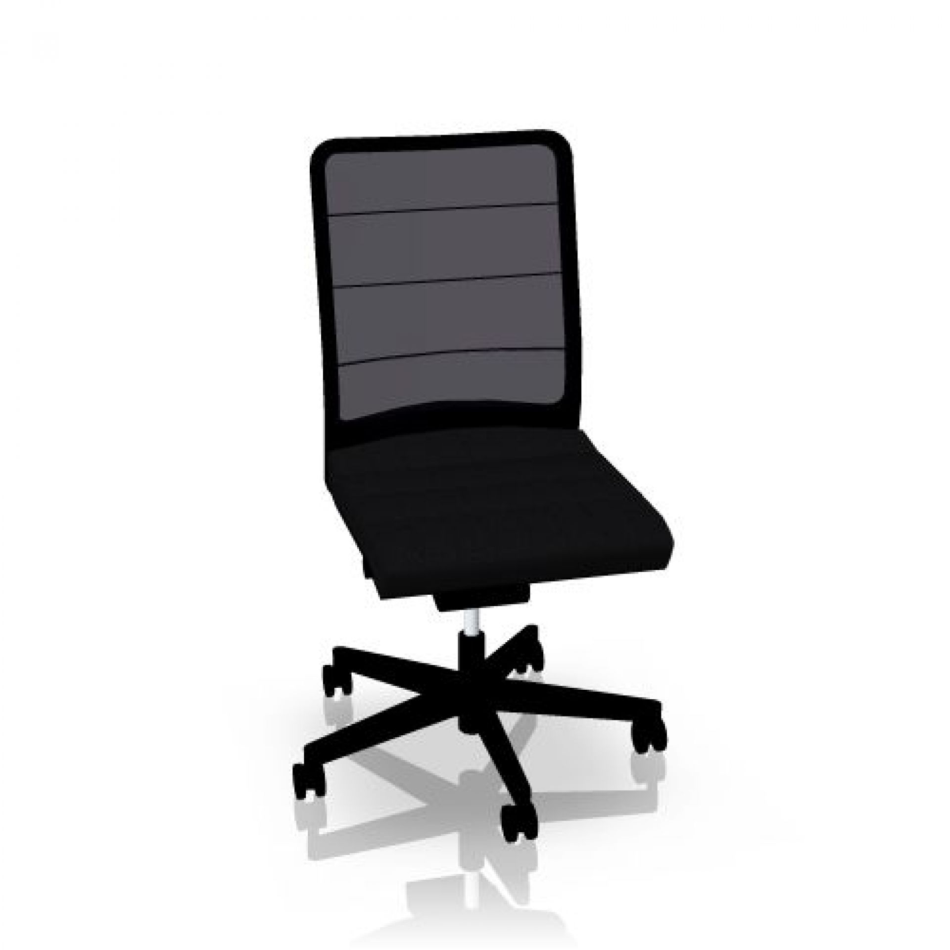 Schwarzer AirPad Drehstuhl von Interstuhl mit atmungsaktiver Rückenlehne und Rollen für das Büro.