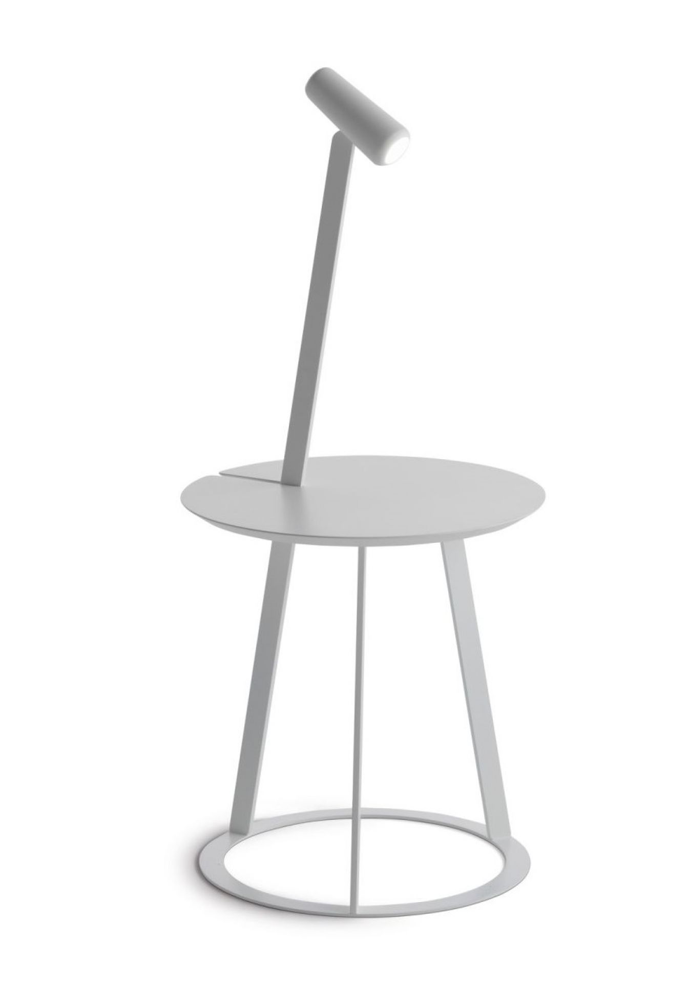 Weißer Albino Torcia Beistelltisch von Casamania Horm mit integrierter Lampe und rundem Fuß.