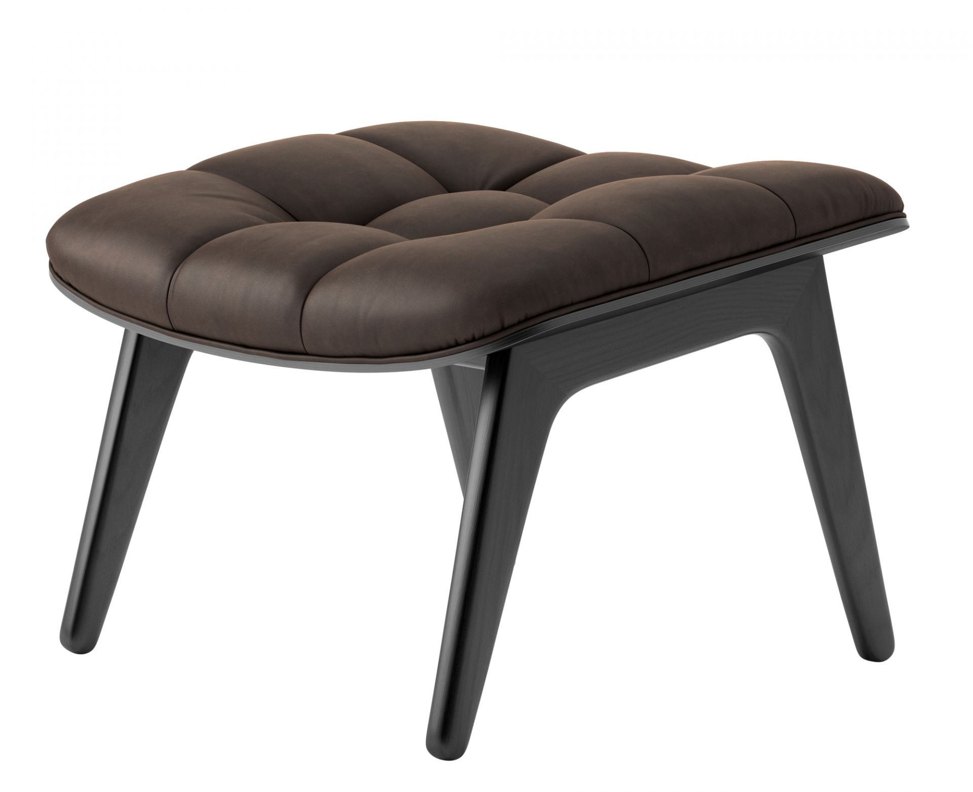 Mammoth Ottoman mit braunem Dunes Lederbezug und schwarzem Eichenholzgestell. Fußhocker für Wohnzimmer.