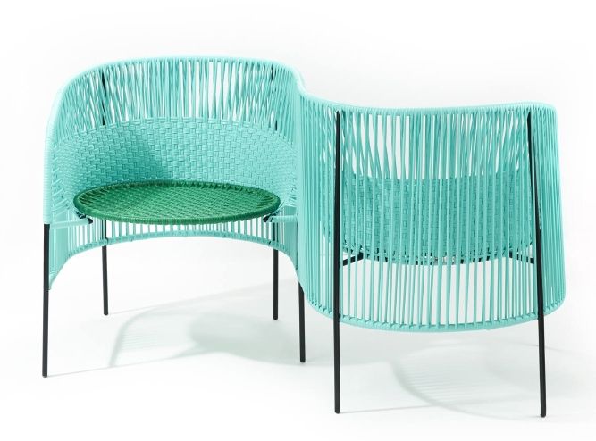 Caribe Vis a Vis Bench Bank Outdoor ames Turquiose / Smaragdgrün / Schwarz