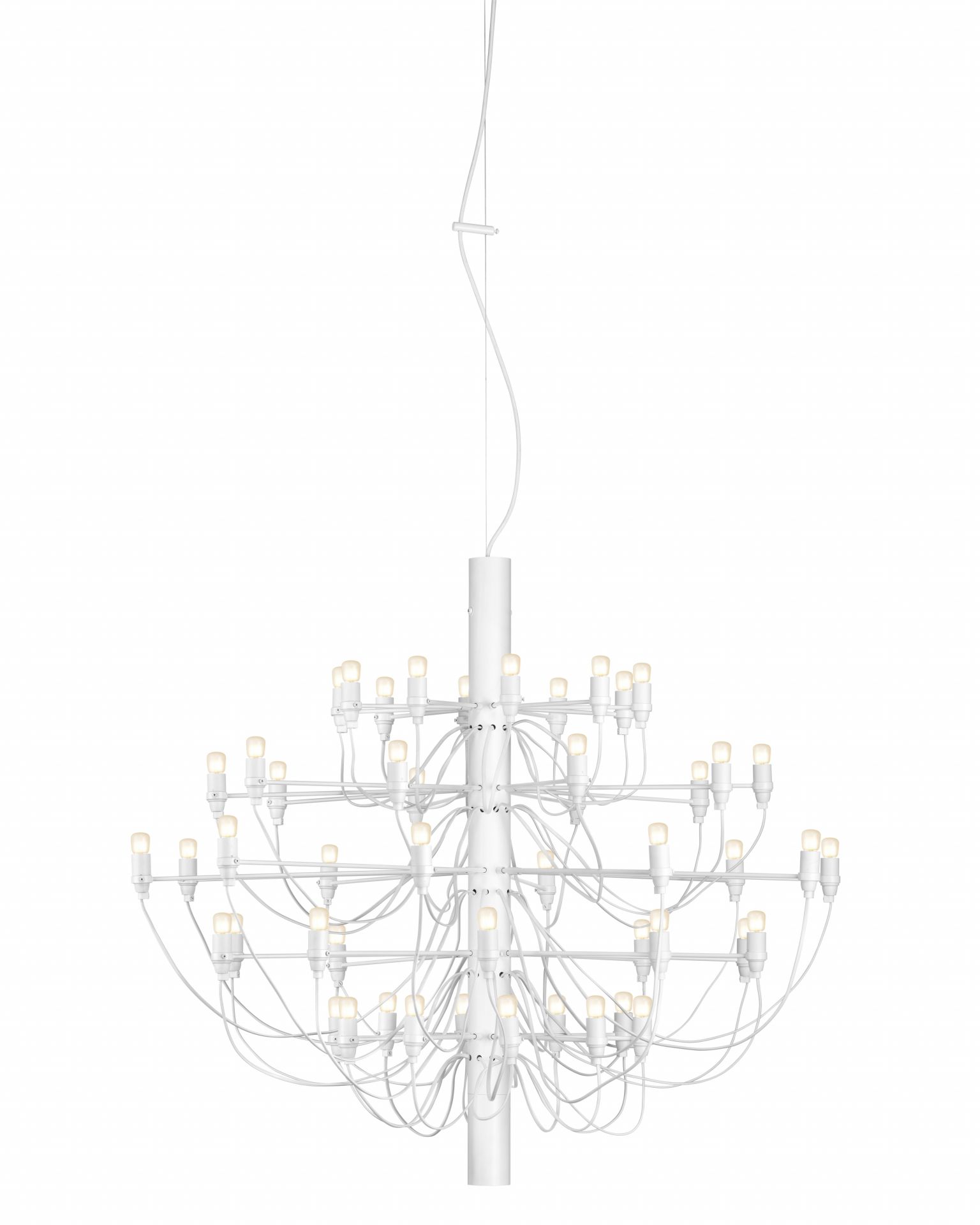 Weißer Flos 2097 Kronleuchter mit 50 mattierten Glühbirnen, moderne Deckenleuchte für Wohnzimmer.