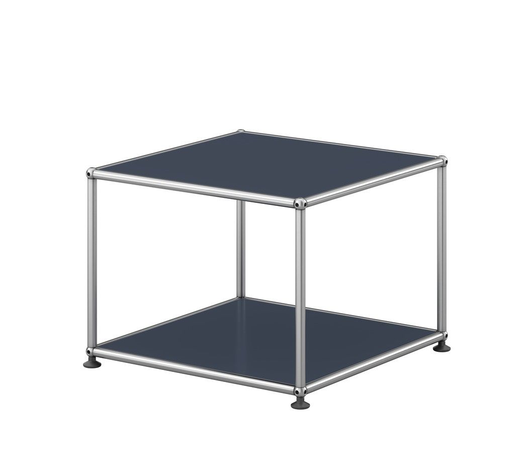 USM Haller Beistelltisch in Anthrazitgrau, offenes Design mit minimalistischem Stahlrohrgestell, modernes Möbelstück für Wohnzimmer und Büro.