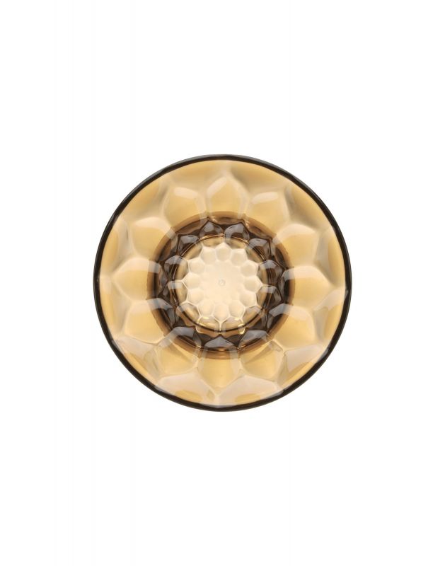 Ansicht von oben: Kartell Jellies Garderobenhaken in Bernstein mit dekorativem, facettiertem Design.