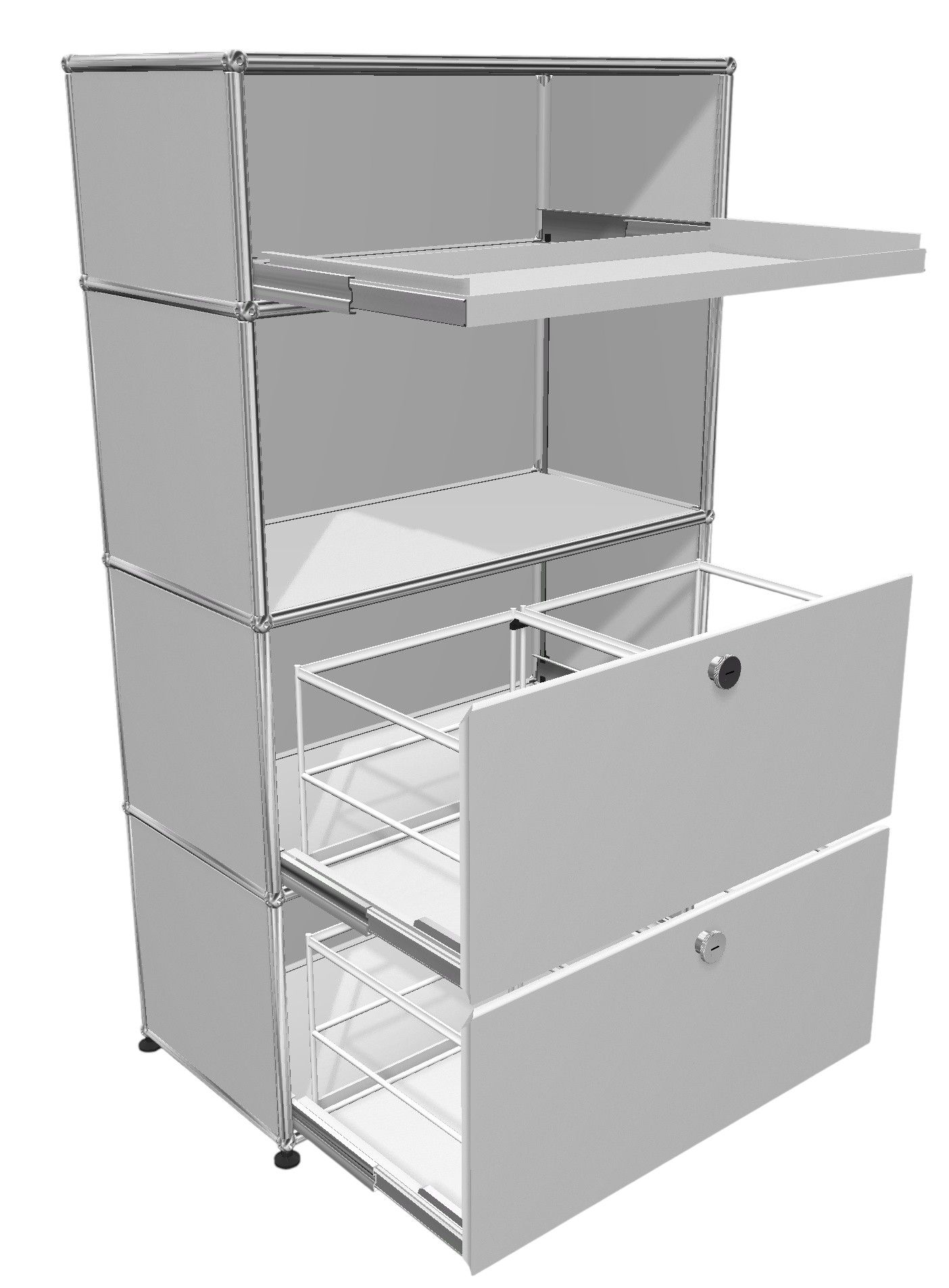 USM Haller Highboard 2 Ausziehtüre / 1 Einschubtüre / 1 Ausziehtablar Reinweiß AUSSTELLUNGSSTÜCK / GEBRAUCHTMÖBEL 