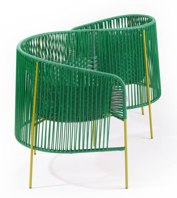 Caribe Vis a Vis Bench Bank Outdoor ames Smaragdgrün / Kaugummirosa / Currygelb