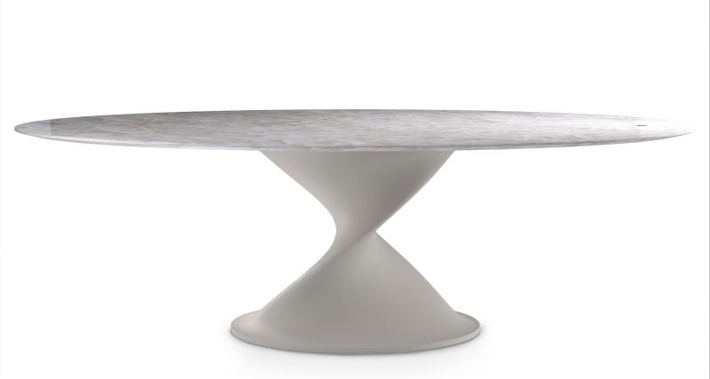 Glissando Esstisch Naica quartzite, Cream Leder Mansi London 