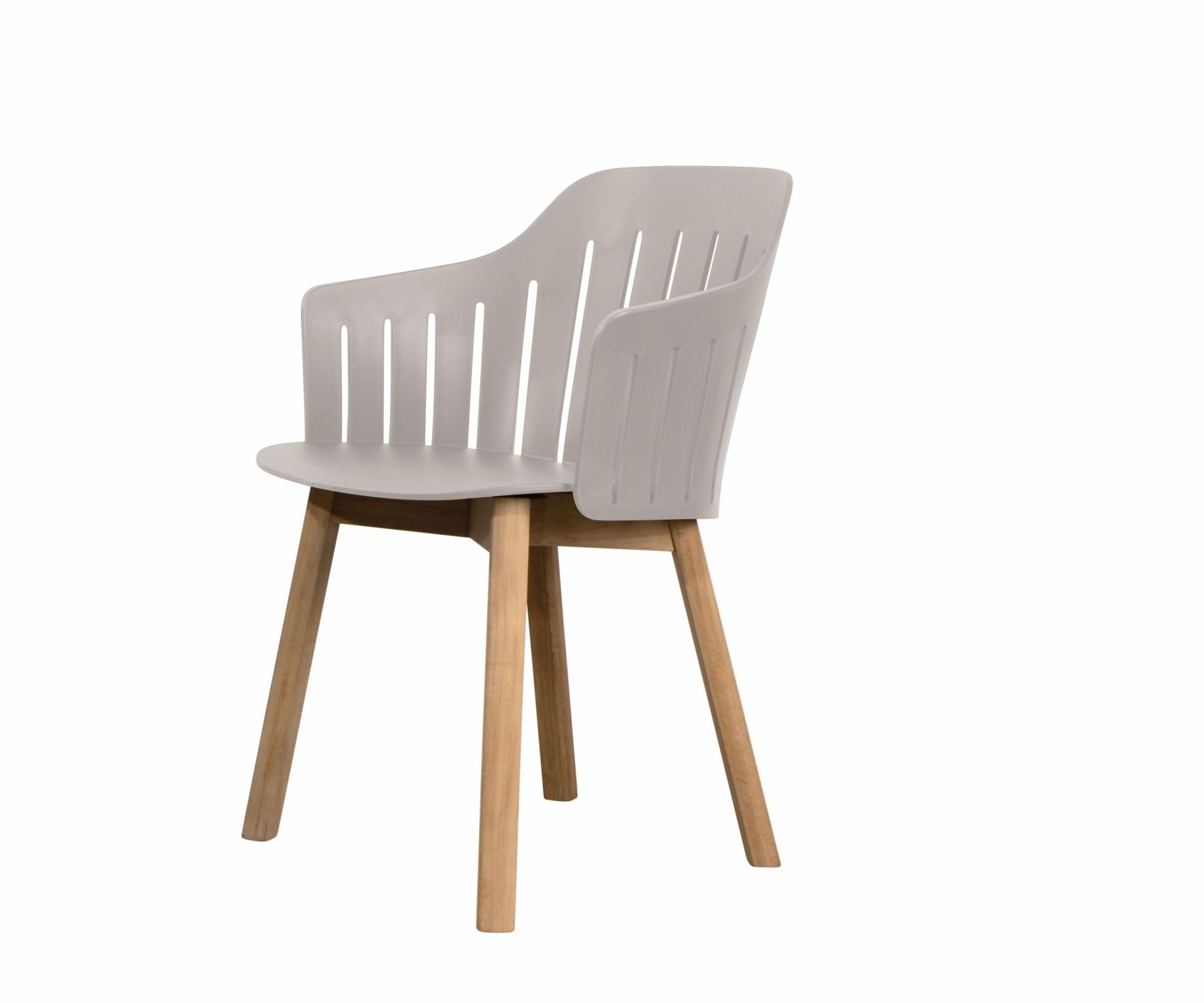 Choice Outdoor Stuhl von Cane-Line mit Teakgestell und taupefarbener Sitzfläche, ideal für Garten und Terrasse.