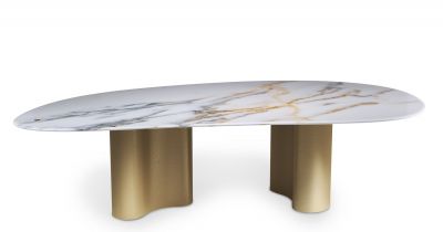 Pam Esstisch Arabescatto Marmor und goldenes Leder Mansi London