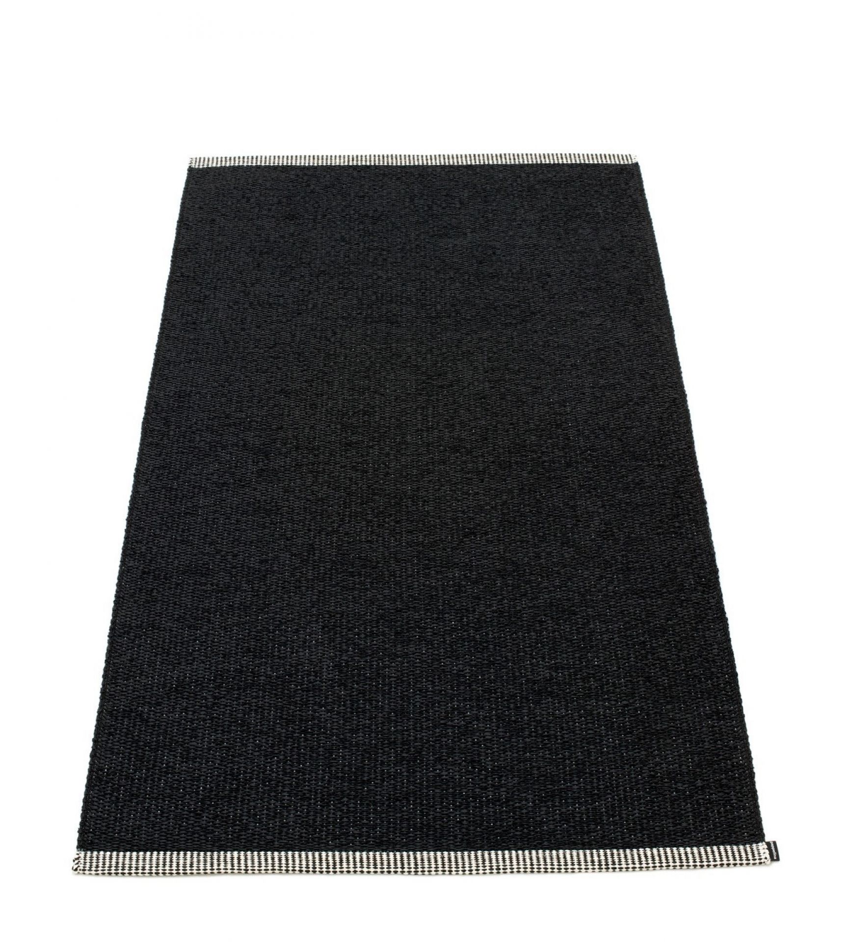 Schwarzer Mono Kunststoffteppich von Pappelina, Größe 85x160 cm, gewebter Teppich für Innenräume.