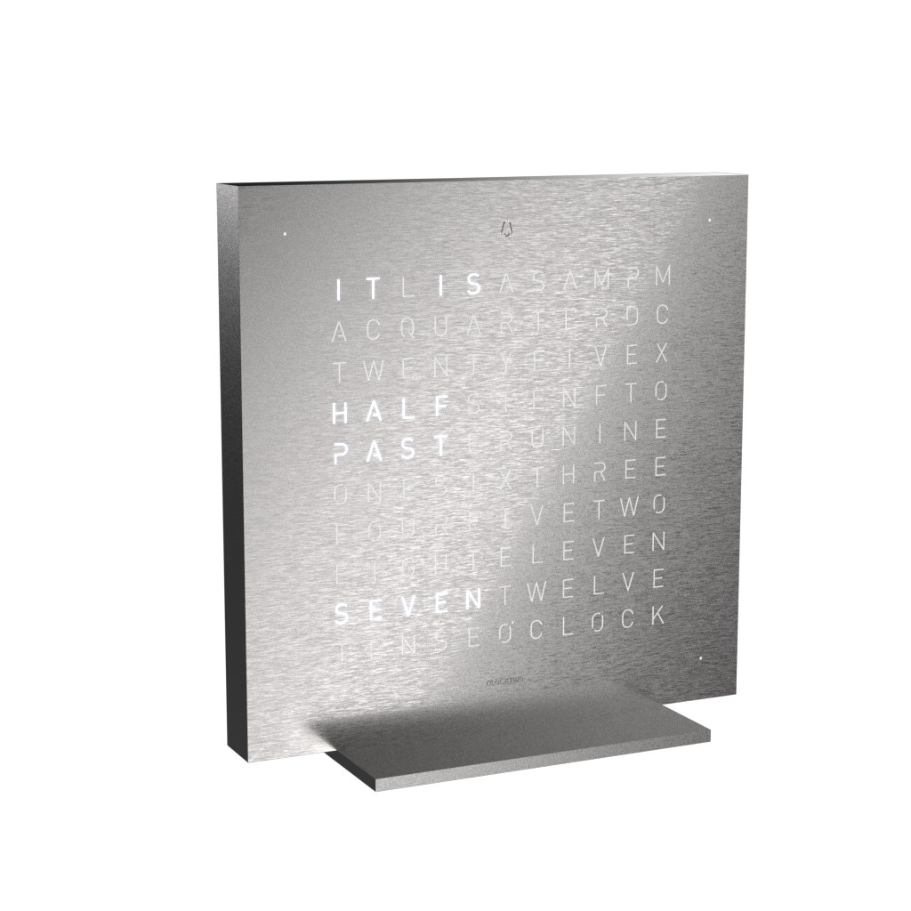 Earth 13.5 Steel Series Tischuhr / Zeitobjekt Englisch QLOCKTWO