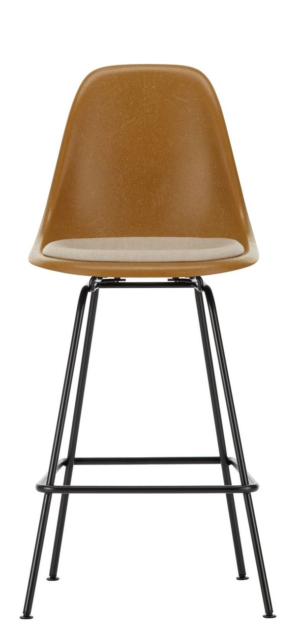Eames Fiberglass Bar Stool Medium Barhocker mit Sitzpolster Vitra