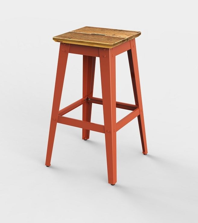 6Grad Barhocker / Küchenhocker Jan Cray Rotorange Bauholz recycelt