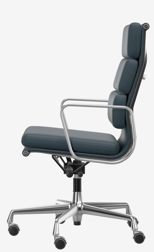 Soft Pad Chair EA219 / EA 219 Sessel VERCHROMT / LEDER PREMIUM MIT KONTRASTNAHT RAUCHBLAU Vitra EINZELSTÜCK
