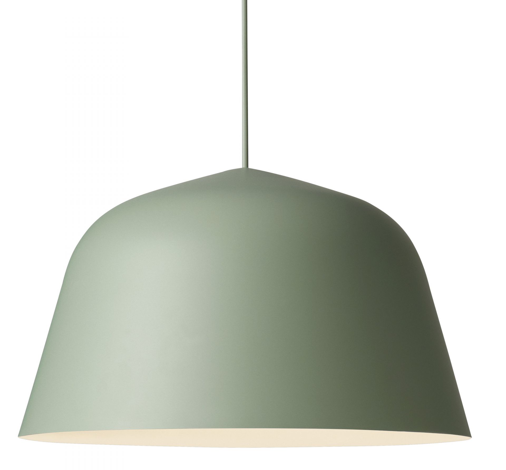 Nahaufnahme der staubgrünen Muuto Ambit Pendelleuchte 40, eine moderne Hängelampe für stilvolle Innenräume.