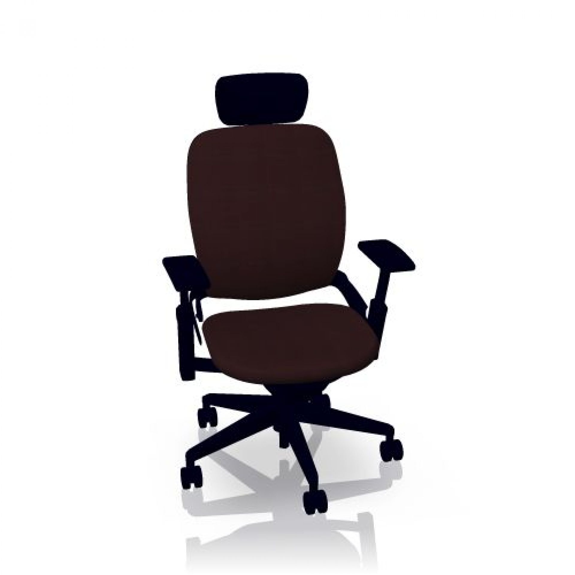 Brauner Steelcase Leap Bürostuhl mit Kopfstütze, ergonomisch und verstellbar für komfortables Sitzen.
