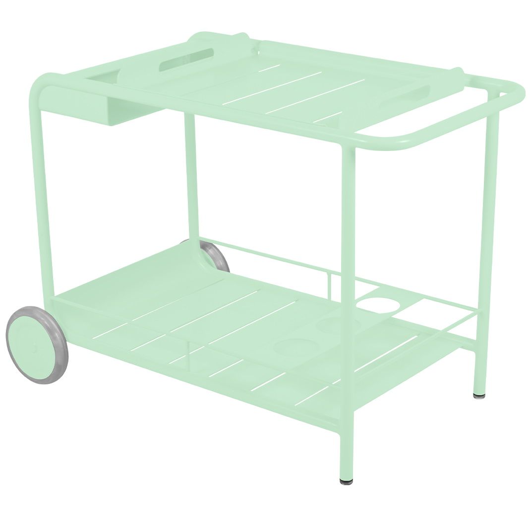 Luxembourg Outdoor Servierwagen Fermob Opalgrün Opalgrüner Fermob Servierwagen für den Outdoor-Bereich mit zwei Ablageflächen und Rollen.