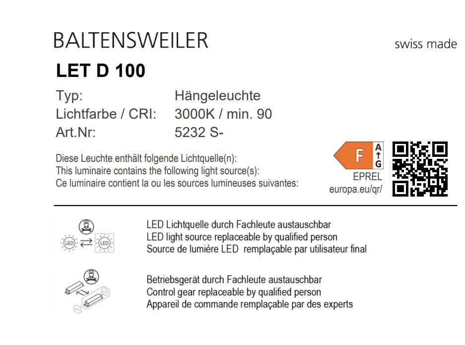 LET D Hängeleuchte Baltensweiler