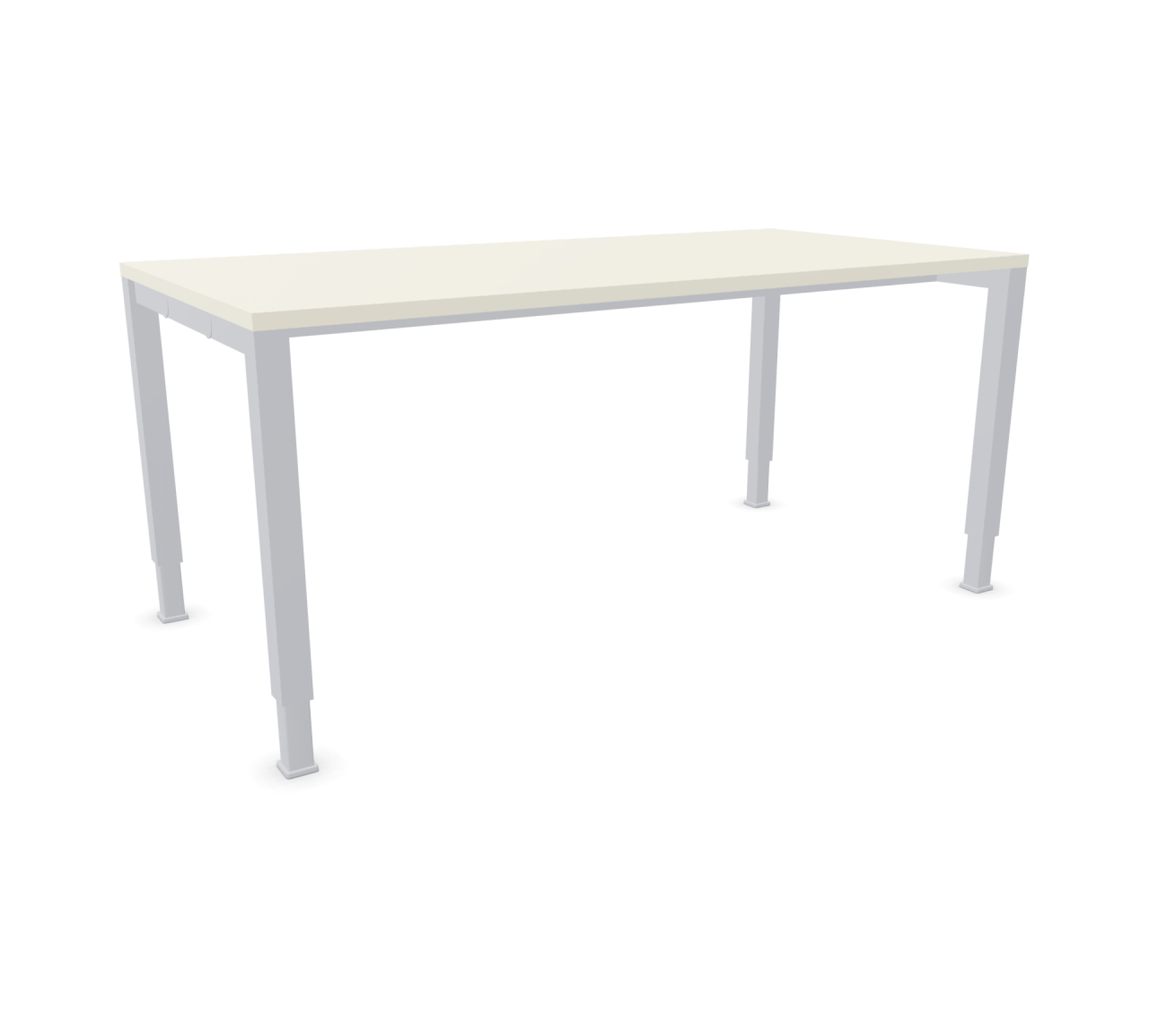 Basic Konferenztisch von König+Neurath: Rechteckiger Besprechungstisch mit heller Tischplatte und silberfarbenem, höhenverstellbarem Gestell.